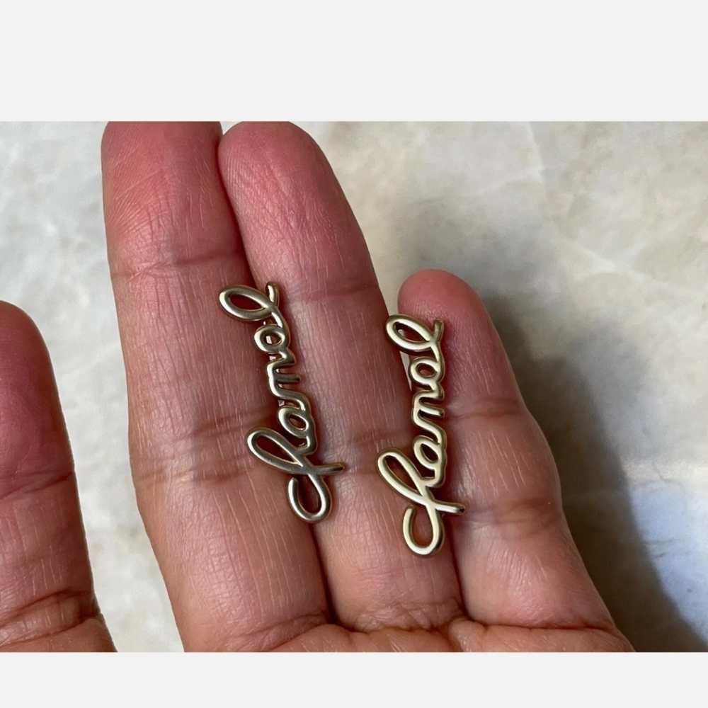 Chanel Gold Tone Cursive Script Crawler Women's E… - image 3